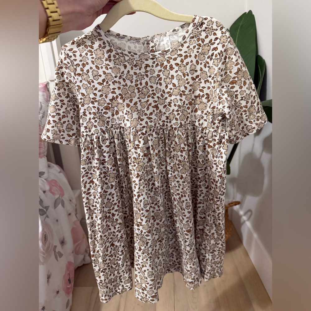 Rylee + Cru Cream and Brown Floral Dress 4-5T